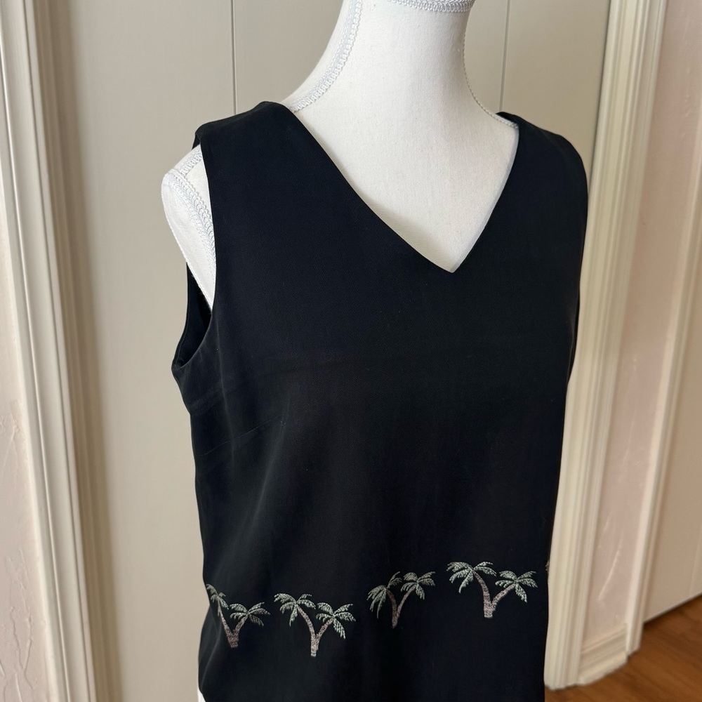 Black Sleeveless Top with Palm Tree Embroidery